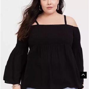 Torrid Black Smocked Off-Shoulder Blouse